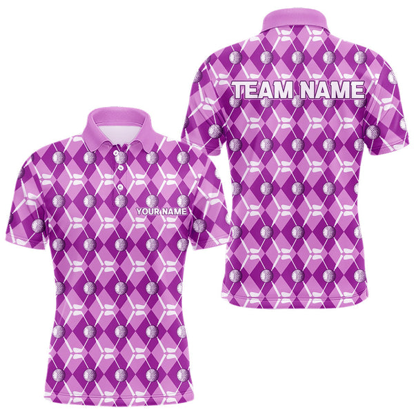 Maxcorners Mens golf polo shirts custom light purple argyle plaid pattern golf attire for men, golfer gifts MT2108