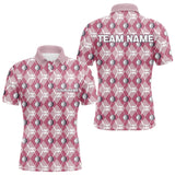 Maxcorners Mens golf polo shirts custom pink argyle plaid pattern golf attire for men, golfer gifts LM1708