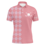 Maxcorners Pink argyle pattern Mens Golf Polo Shirts custom golf tops for men, cool golf gifts