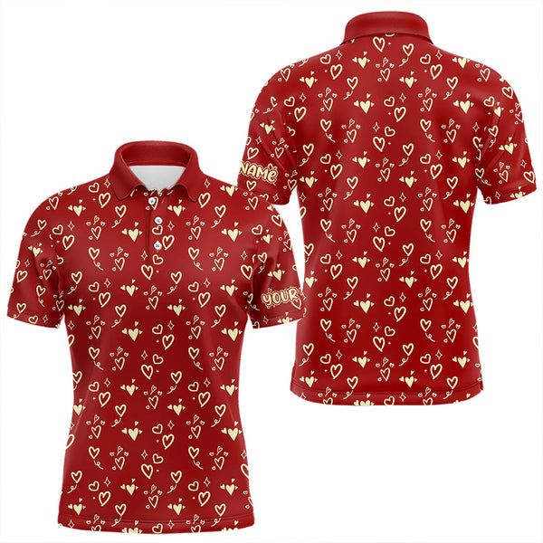 Maxcorners Gold Heart Red Pattern Mens And Women Golf Polo Shirts Custom Valentines Golf Gift For Him