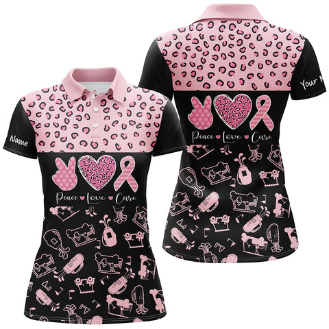 Maxcorners Pink And Black Leopard Pattern Golf Polo Shirts Breast Cancer Pink Ribbon Golf Shirts For Women