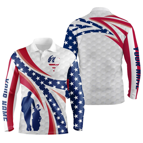 Maxcorner Customized Name American Flag White Golf 3D Polo Shirt