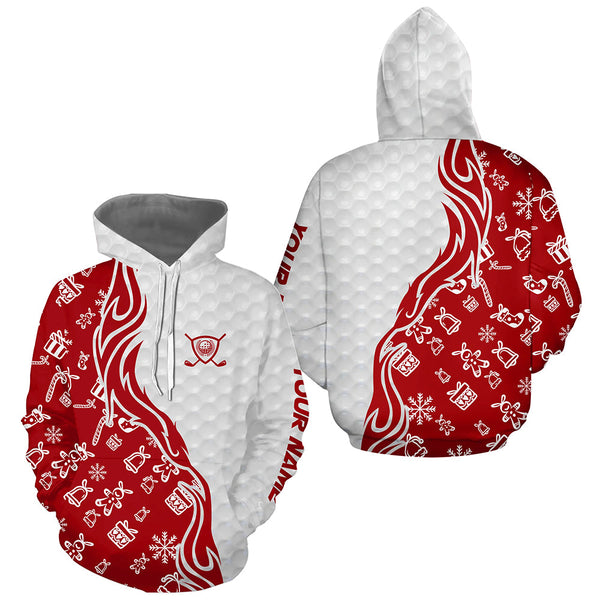 Maxcorners Golf Red And White Christmas Pattern Customized Name 3D Shirt