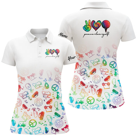 Max Corners Watercolor Peace Love Golf Customized Name 3D Golf Polo Shirt For Women