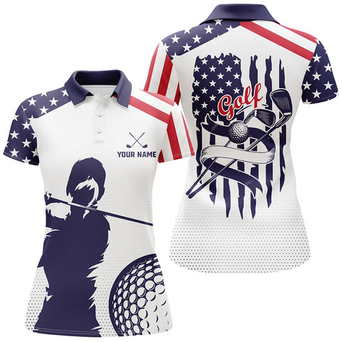 Max Corners American Flag Patriot Shadow Golf Lover Customized Name 3D Golf Polo Shirt For Women