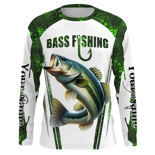 Maxcorners Bass fishing green camo Custom UV Protection long sleeve fishing shirts LM0201