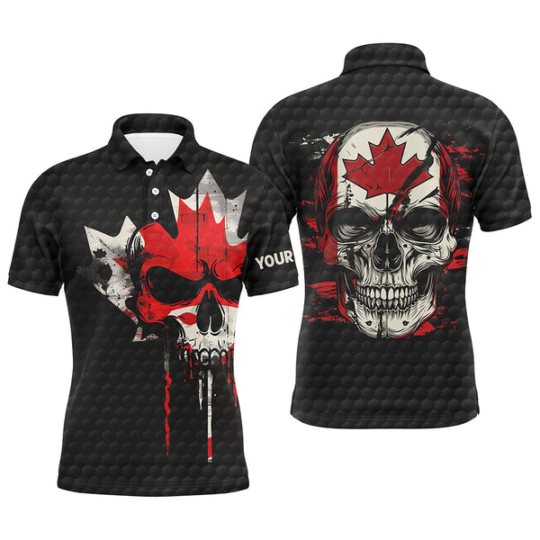 Maxcorners Golf Canadian Flag Skull Customized Name 3D Polo Shirt Unisex