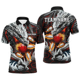 Maxcorners Bowling Ball And Pins Red Magma Texture Custom Dragon Customized Name, Team Anme 3D Polo Shirt