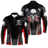 Maxcorners Black and Red American Flag Golf Clubs Skull Men golf polo shirts Custom Patriotic Golf Team Jerseys