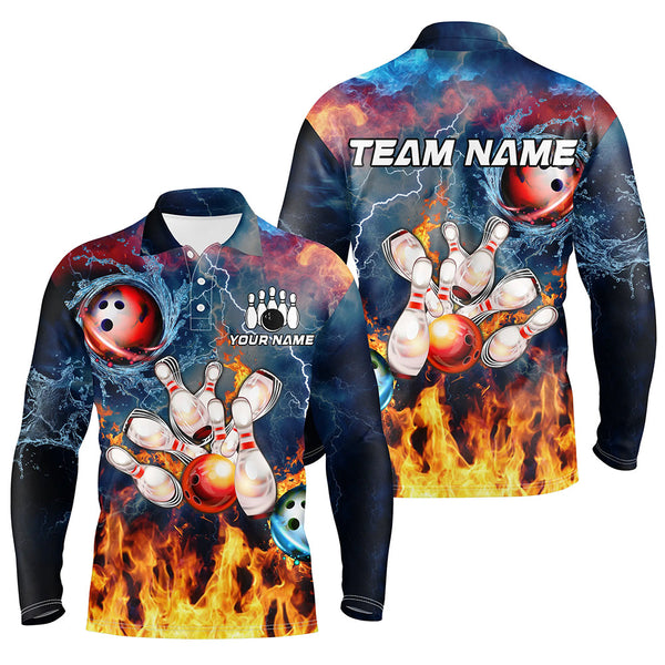 Maxcorners Water fire lightning thunder Bowling Polo, Quarter zip Shirt custom bowling team jerseys