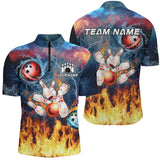 Maxcorners Water fire lightning thunder Bowling Polo, Quarter zip Shirt custom bowling team jerseys