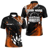 Maxcorners Black and Orange Mens bowling shirts Custom retro bowling ball and pins bowling team league jersey LM1109