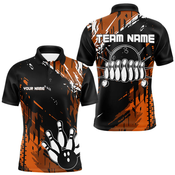 Maxcorners Black and Orange Mens bowling shirts Custom retro bowling ball and pins bowling team league jersey LM1109