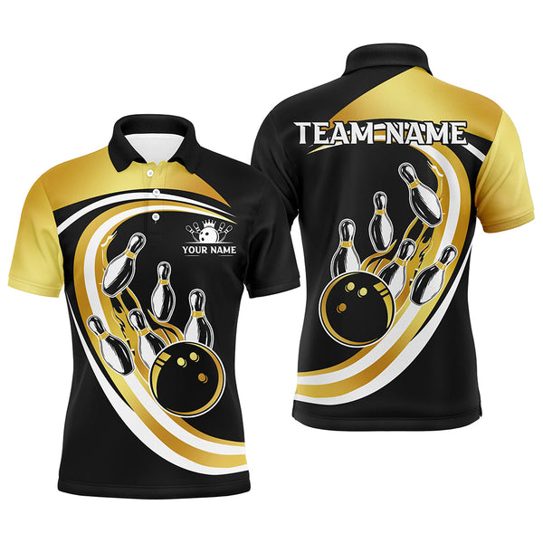 Maxcorners Black & Gold  Bowling Jersey Customized Name, Team Name 3D Shirt