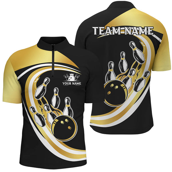 Maxcorners Black & Gold  Bowling Jersey Customized Name, Team Name 3D Shirt