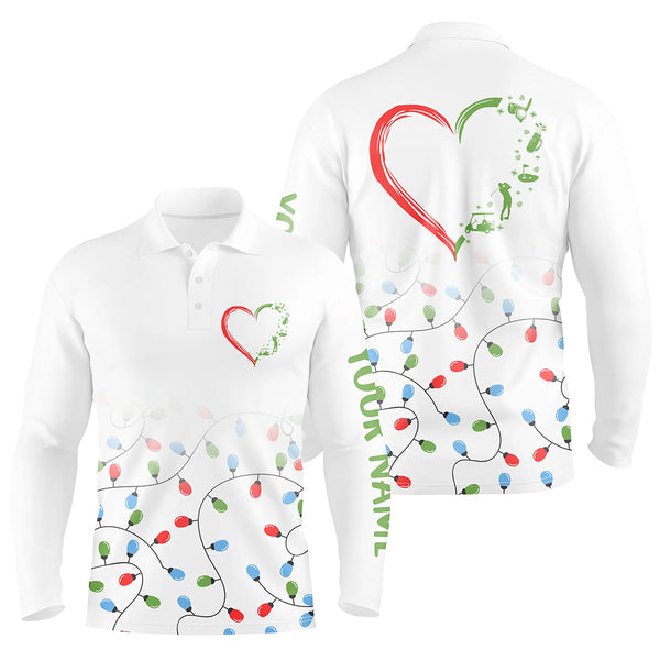 Maxcorners Golf Christmas Light Pattern Heart Customized Name 3D Shirt