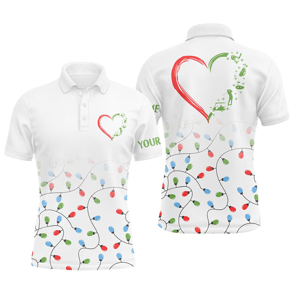 Maxcorners Golf Christmas Light Pattern Heart Customized Name 3D Shirt