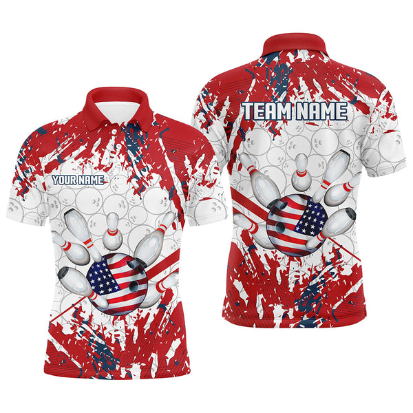 Maxcorners American Flag Bowling Jersey Customized Name, Team Name 3D Shirt