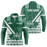 Maxcorners Green And White Argyle Pattern Shamrock St Patrick'S Day Men And Women Bowling Shirts Custom Bowling Team Jersey