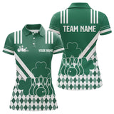 Maxcorners Green And White Argyle Pattern Shamrock St Patrick'S Day Men And Women Bowling Shirts Custom Bowling Team Jersey