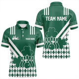 Maxcorners Green And White Argyle Pattern Shamrock St Patrick'S Day Men And Women Bowling Shirts Custom Bowling Team Jersey