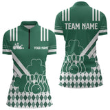 Maxcorners Green And White Argyle Pattern Shamrock St Patrick'S Day Men And Women Bowling Shirts Custom Bowling Team Jersey