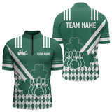 Maxcorners Green And White Argyle Pattern Shamrock St Patrick'S Day Men And Women Bowling Shirts Custom Bowling Team Jersey