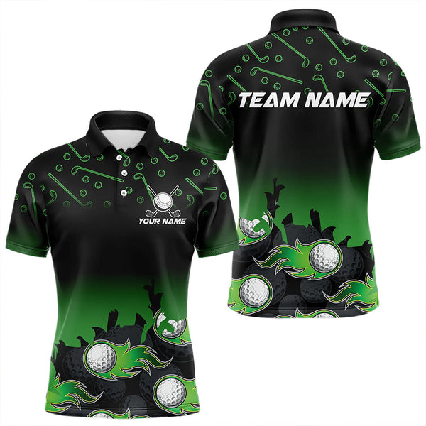 MaxcornersBlack and Green Flame golf ball pattern Men golf polo shirts Custom team golf attire for men