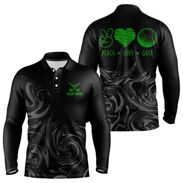 Maxcorners Black Camo Men golf polo shirts Customize peace love golf team golf attire for mens | Green