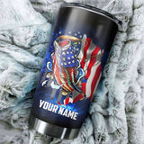 Maxcorners Bass Fishing American Flag patriotic Stainless Steel Fishing Tumbler Customize Name