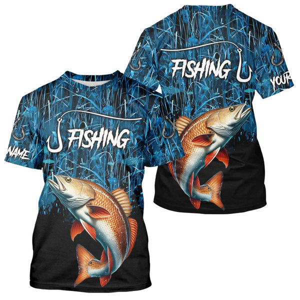 Maxcorners Redfish puppy drum Fishing blue camo Custom UV protection long sleeves fishing shirts LM0607
