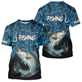 Maxcorners Striped Bass Fishing blue camo Custom UV protection Striper long sleeves fishing shirts LM0607