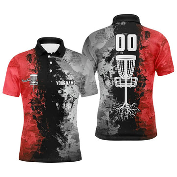 Maxcorners Custom name and number Disc Golf basket Men polo shirts, disc golf shirts for men | Red MT0510