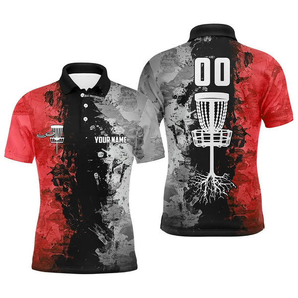 Maxcorners Custom name and number Disc Golf basket Men polo shirts, disc golf shirts for men | Red MT0510