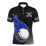 Maxcorners Black and Blue Flame Golf Ball Fire Mens Golf Polo Shirts custom golf outfit mens best team golf shirt