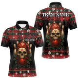 Maxcorners Black & Red Plaid Christmas pattern Skull Bowling Shirts For Men Custom Team Bowling outfit jerseys TU1011