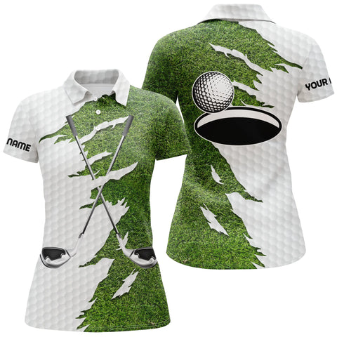 Maxcorners Women Golf Polo Shirts Custom Name Green Golf Clubs, Personalized Golf Shirt For Women