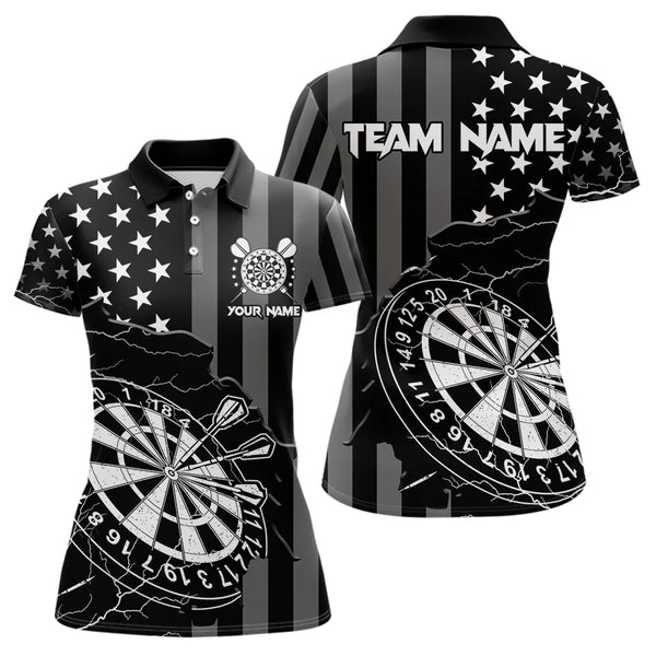Maxcorners Personalized Black American flag Lightning thunder Custom Dart Team Shirts For Mens Darts Jersey