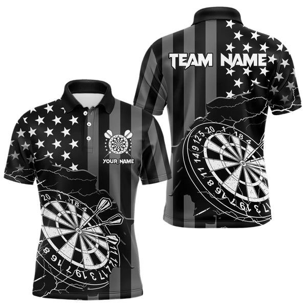 Maxcorners Personalized Black American flag Lightning thunder Custom Dart Team Shirts For Mens Darts Jersey