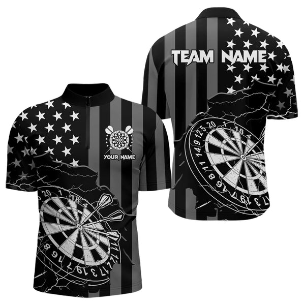 Maxcorners Personalized Black American flag Lightning thunder Custom Dart Team Shirts For Mens Darts Jersey