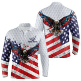 Maxcorners Personalized American Flag Eagle White Men Golf Polo Shirts Custom Patriotic Golf Tops For Men