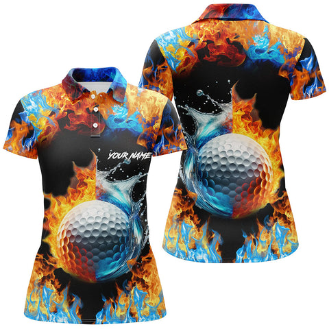 Max Corners Water Fire Golf Ball Golf Tops Customized Name 3D Golf Polo Shirt For Women