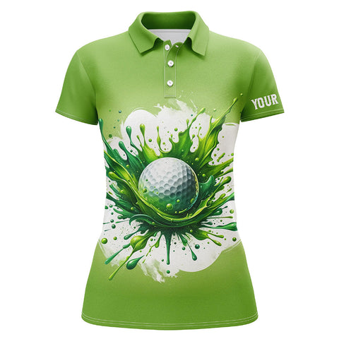 Maxcorners Women Golf Polo Shirts Custom Watercolor Green Golf Ball Pattern Golf Tops For Women