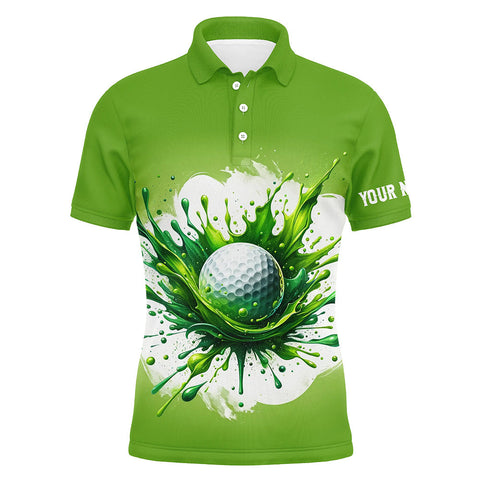 MaxCorners Golfs Watercolor Green Customized Name 3D Polo Shirt For Men