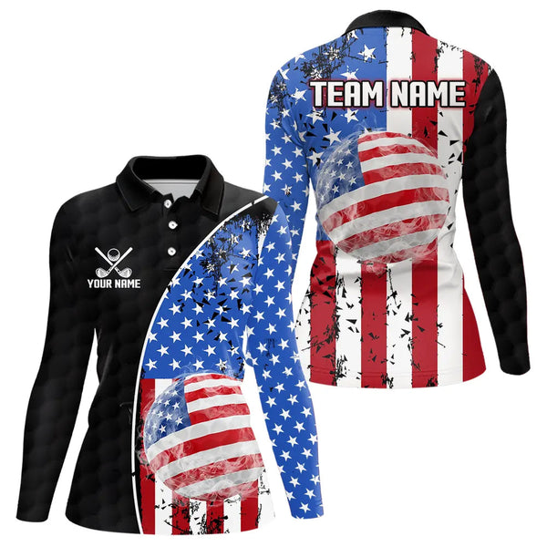 Maxcorners Personalized Black Camo Golf Polo Shirts For Men Custom American Flag patriotic golf shirts outfit