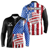 Maxcorners Personalized Black Camo Golf Polo Shirts For Men Custom American Flag patriotic golf shirts outfit