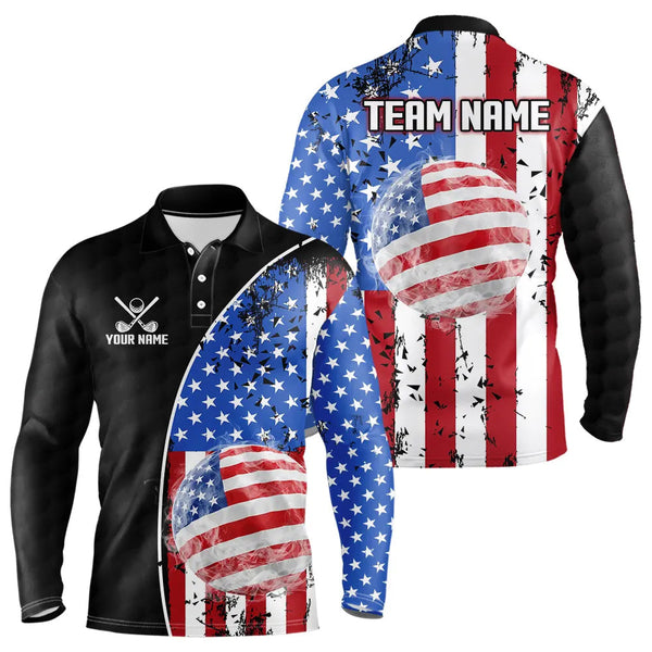 Maxcorners Personalized Black Camo Golf Polo Shirts For Men Custom American Flag patriotic golf shirts outfit
