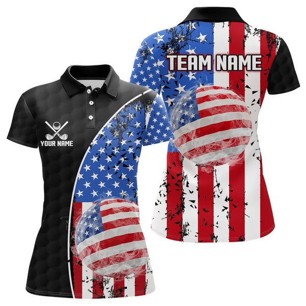 Maxcorners Personalized Black Camo Golf Polo Shirts For Men Custom American Flag patriotic golf shirts outfit