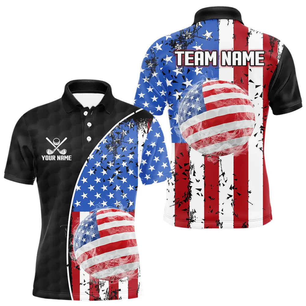 Maxcorners Personalized Black Camo Golf Polo Shirts For Men Custom American Flag patriotic golf shirts outfit