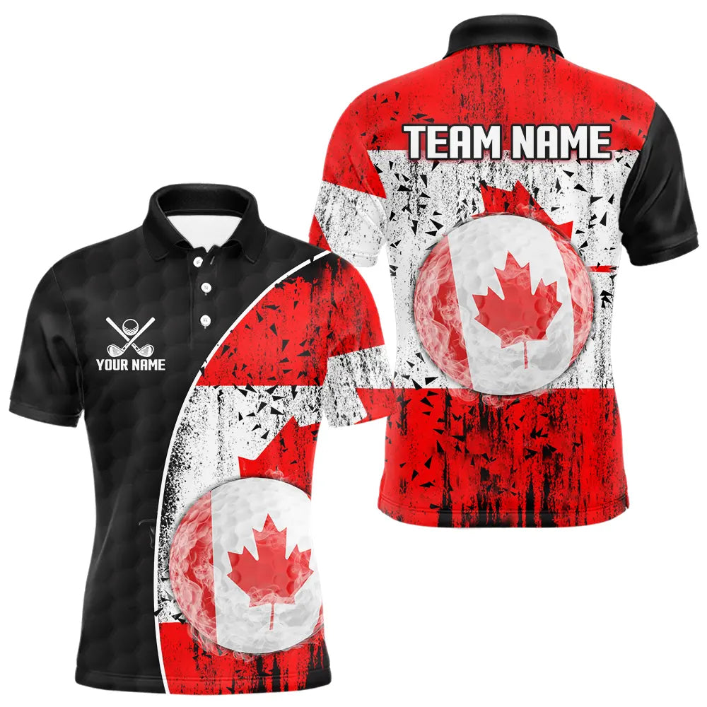 Maxcorners Personalized Black Camo Golf Polo Shirts For Men Custom Canadian Flag patriotic golf shirts outfit